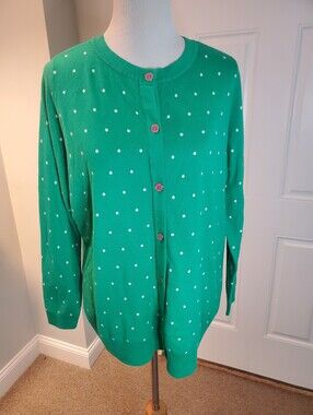 Belle By Kim Gravel Green Mini Dots Button Cardigan.